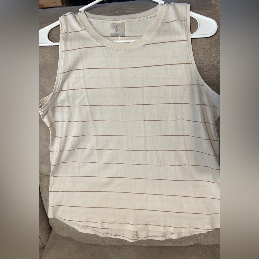 Chic Beige Striped Tank Top